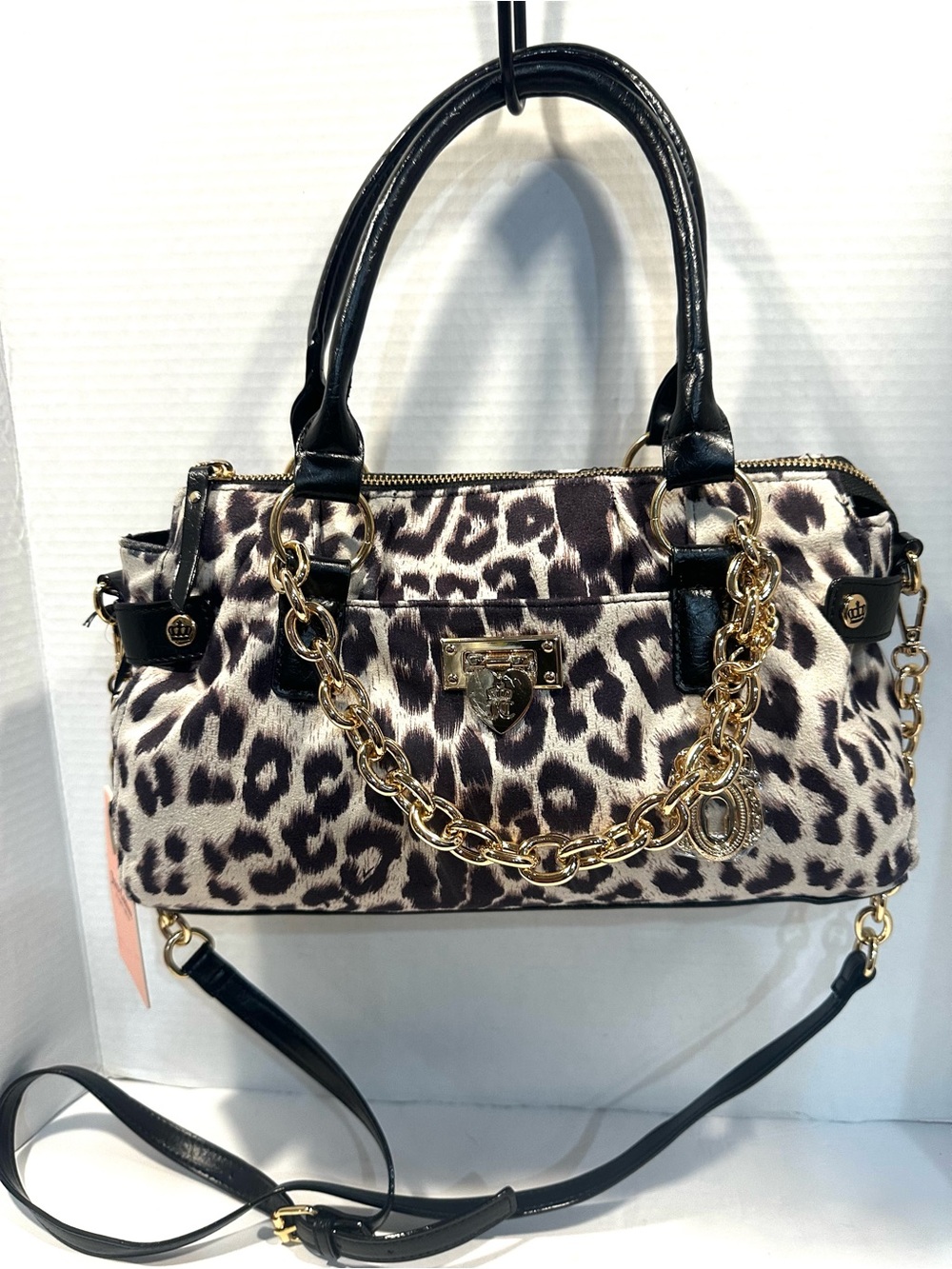 Juicy Couture Leopard Print Satchel Handbag with Gold Chain Accent